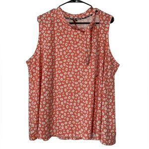 Love Scarlett Coral Floral Side Neck Tie Sleeveless Blouse
